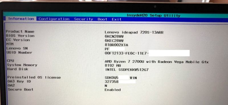 Update Lenovo 720s-13ARR BIOS to 6KCN38WW